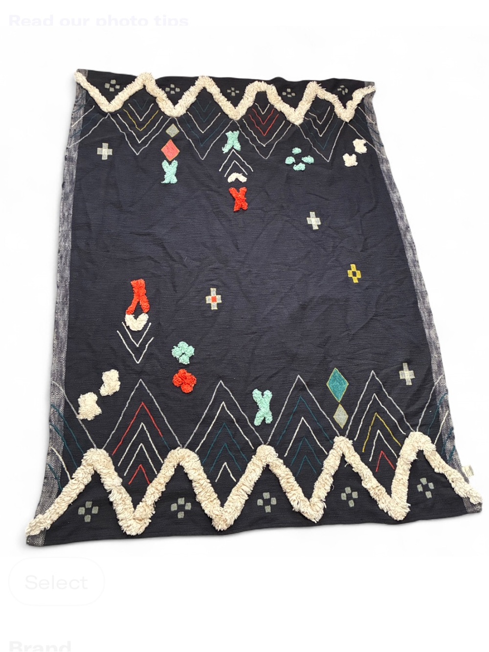 Anthropologie 50”x70” Dark Bluish Gray Boho Accent Rug with Multicolor Accents